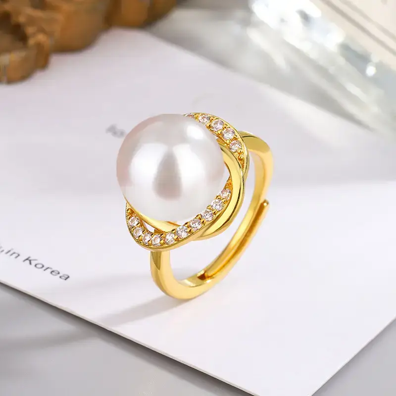 Tuhao Gold Pearl Ring with Zircon Border - Image 10