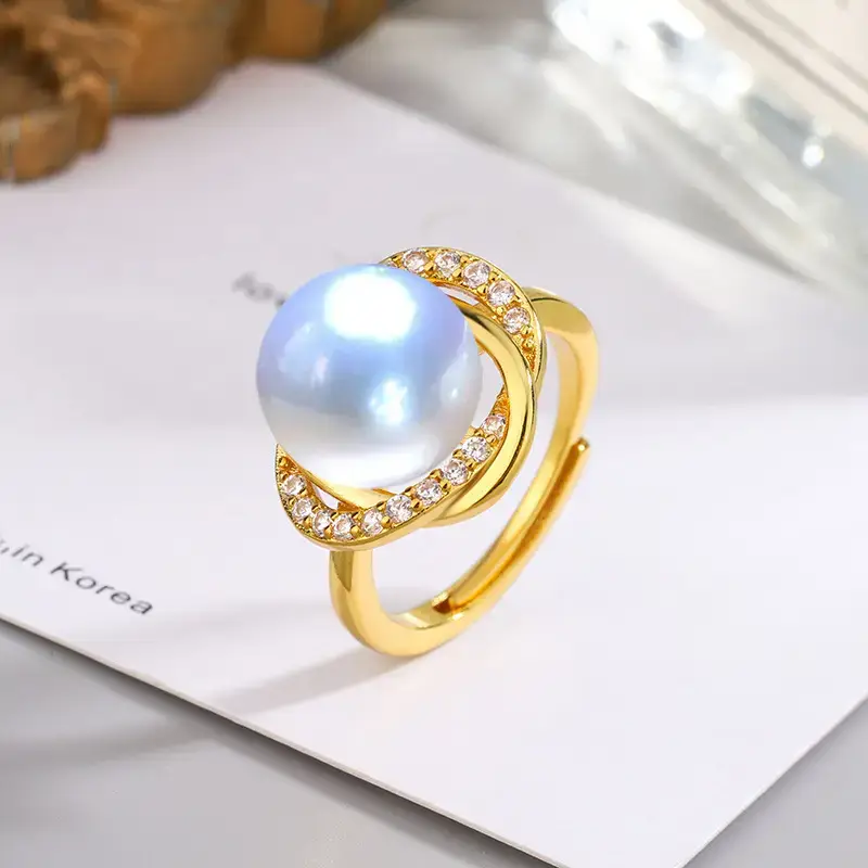 Tuhao Gold Pearl Ring with Zircon Border - Image 11