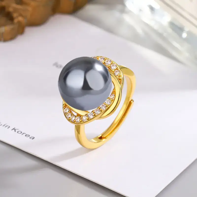 Tuhao Gold Pearl Ring with Zircon Border - Image 12