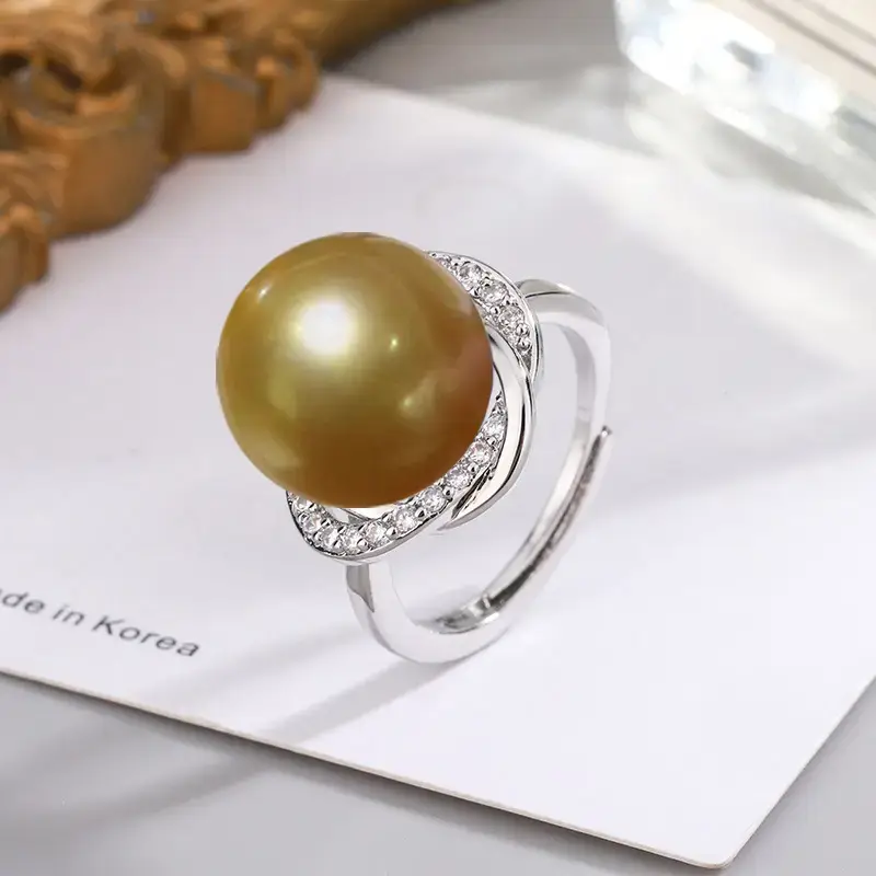 Tuhao Gold Pearl Ring with Zircon Border - Image 16