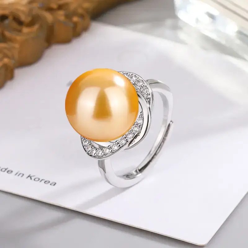 Tuhao Gold Pearl Ring with Zircon Border - Image 17