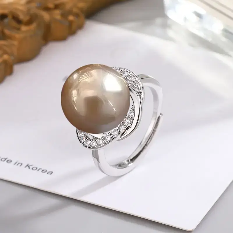Tuhao Gold Pearl Ring with Zircon Border - Image 20