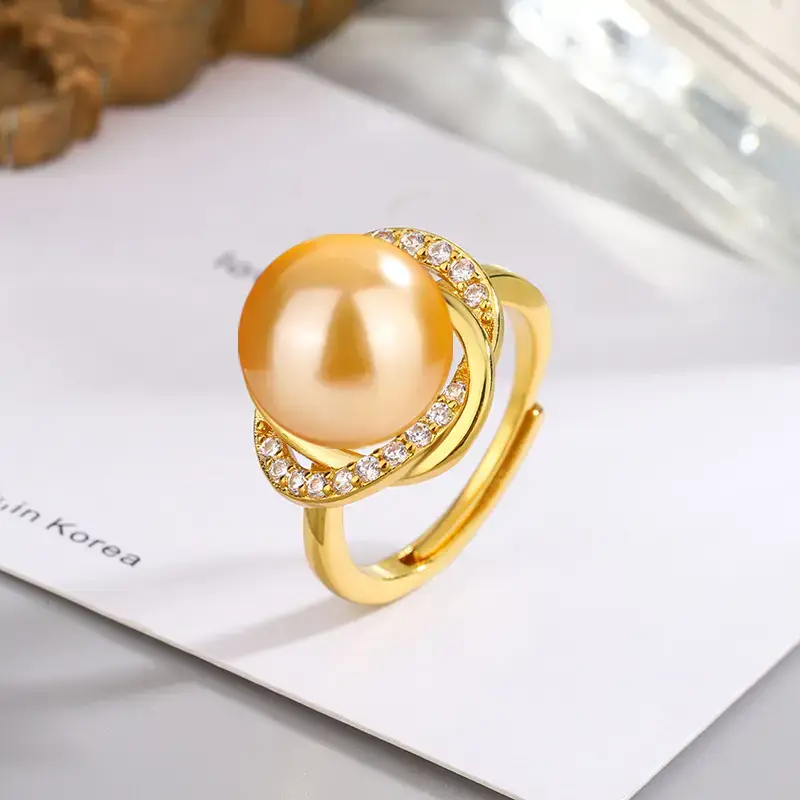 Tuhao Gold Pearl Ring with Zircon Border - Image 3