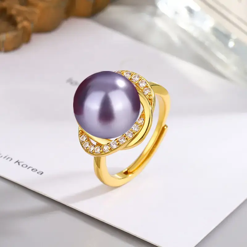Tuhao Gold Pearl Ring with Zircon Border - Image 6