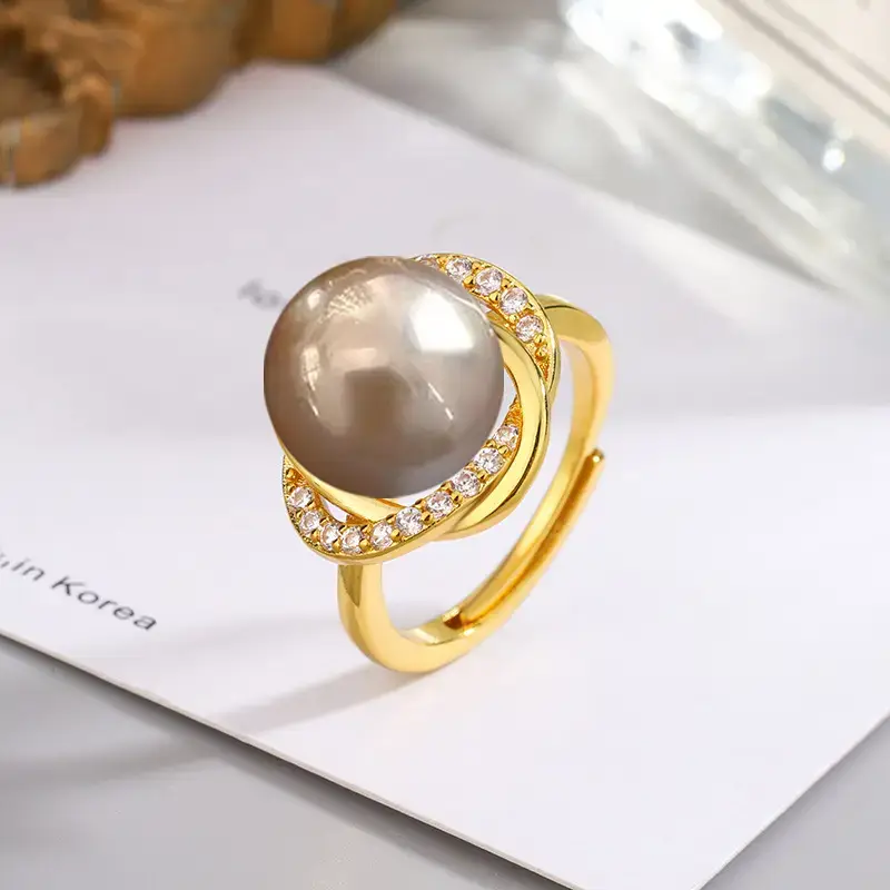 Tuhao Gold Pearl Ring with Zircon Border - Image 7
