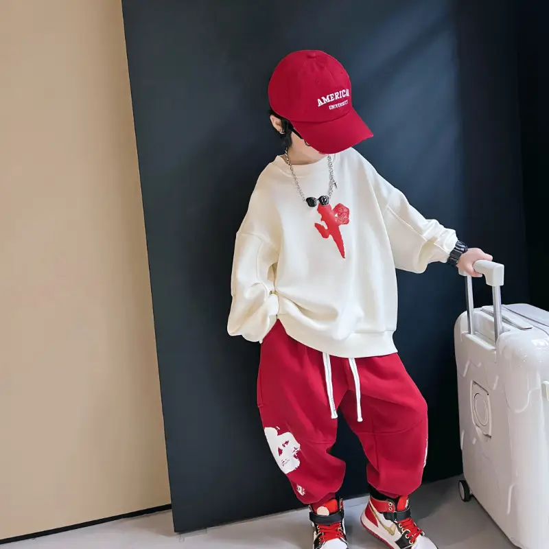 Boy's Chinese Red White Sports Suit Medium to XL - Image 4