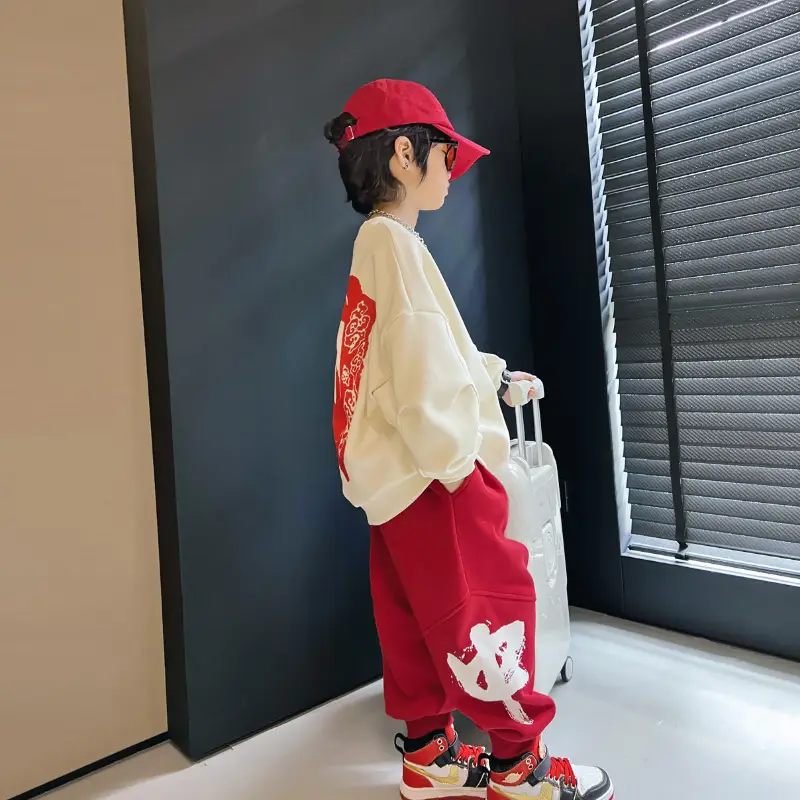 Boy's Chinese Red White Sports Suit Medium to XL - Image 5