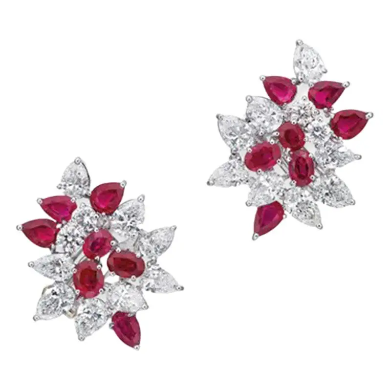 Korean Style Flower Earrings Red Sparkle Light Luxury