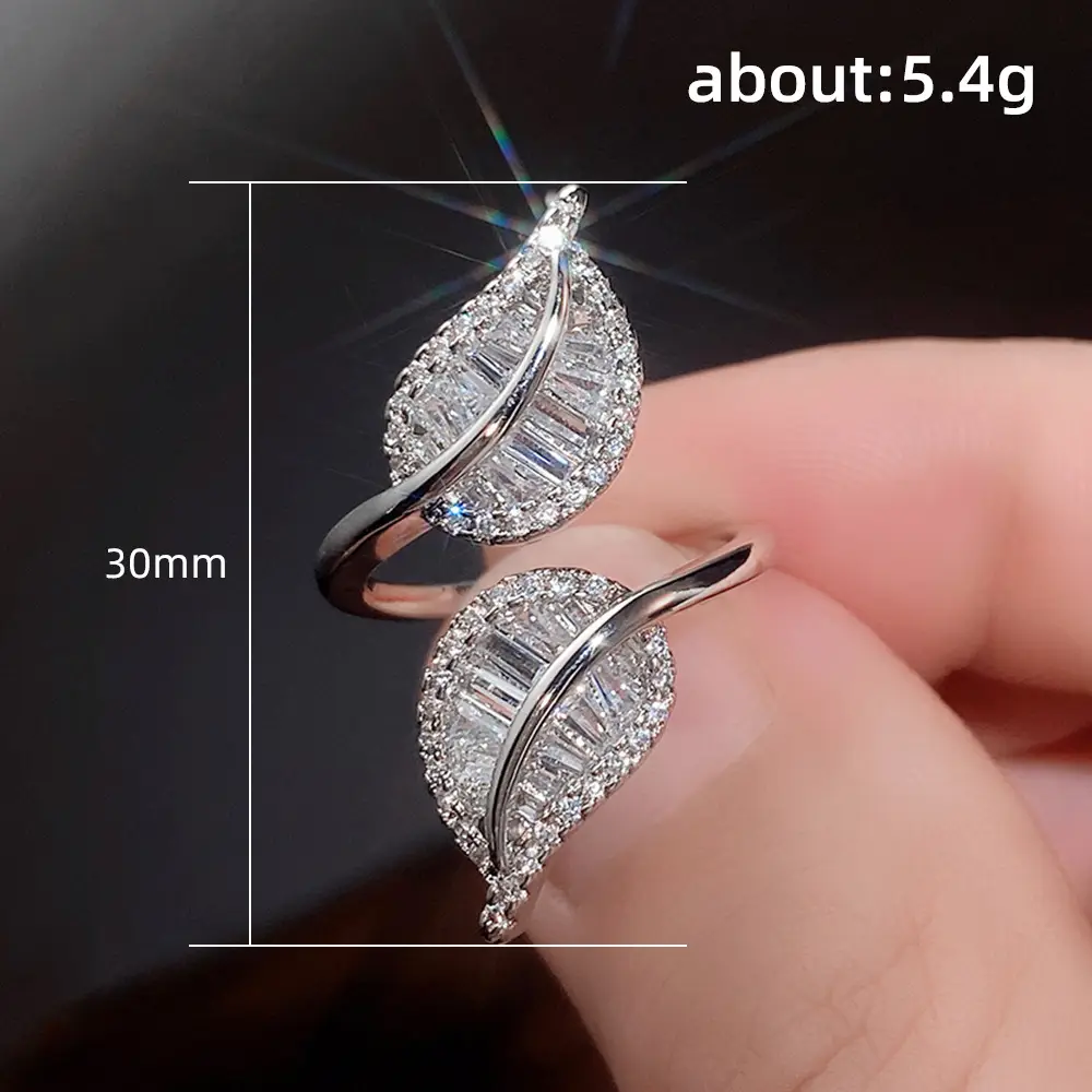Cao Shi Leaf Rings Full Zircon Open Ring Luxury High End