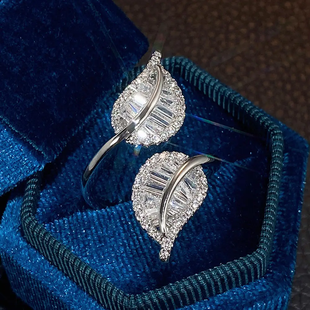Cao Shi Leaf Rings Full Zircon Open Ring Luxury High End — feature 10