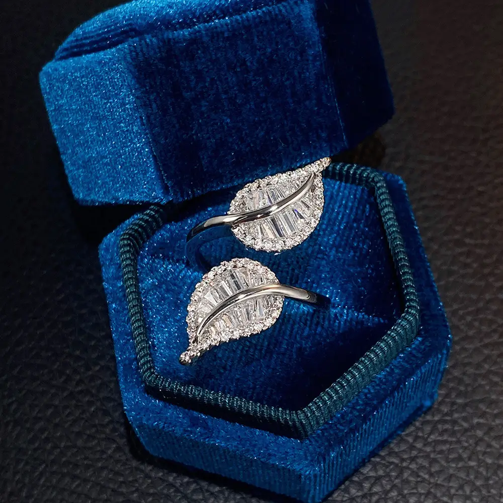 Cao Shi Leaf Rings Full Zircon Open Ring Luxury High End — feature 11