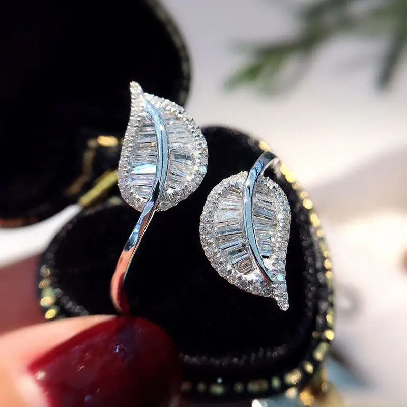 Cao Shi Leaf Rings Full Zircon Open Ring Luxury High End — feature 4