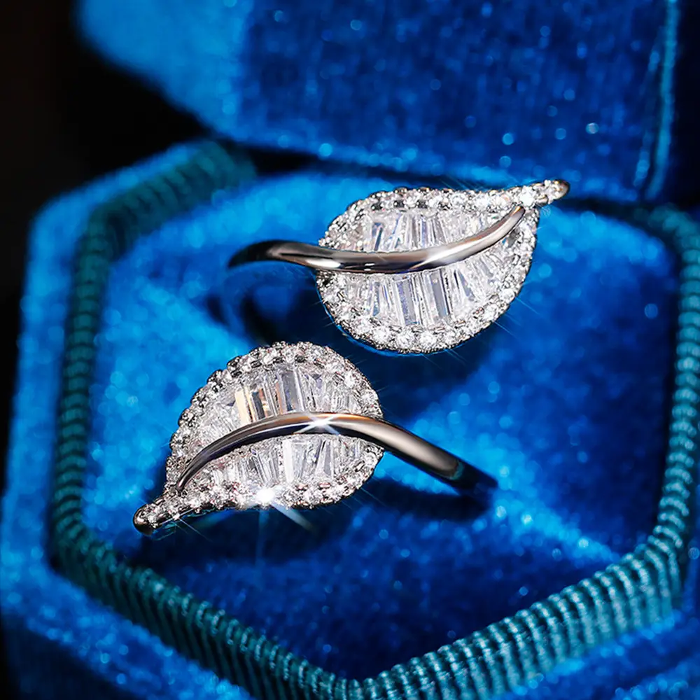 Cao Shi Leaf Rings Full Zircon Open Ring Luxury High End — feature 5