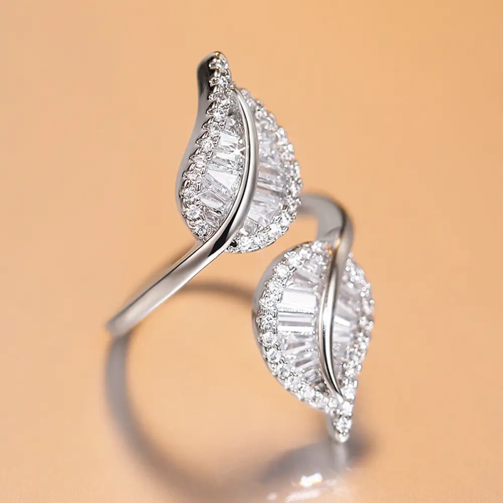 Cao Shi Leaf Rings Full Zircon Open Ring Luxury High End — feature 7