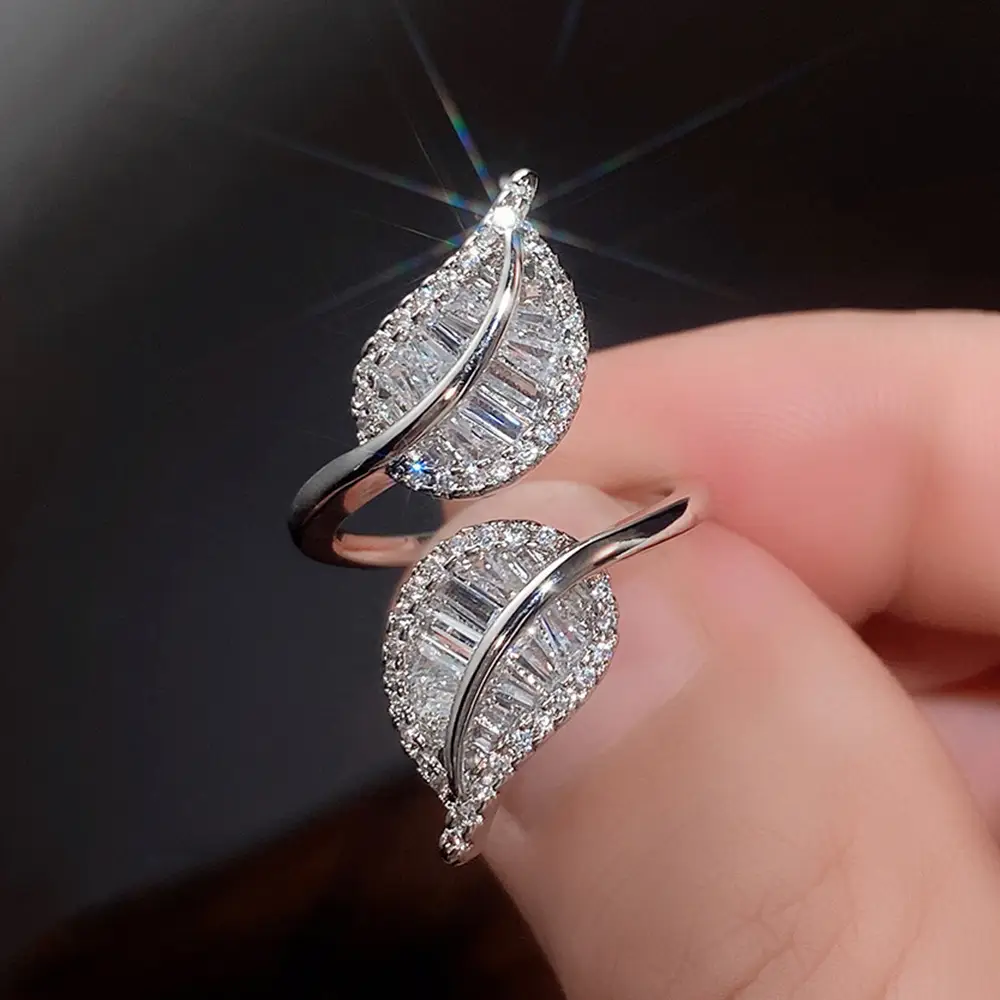 Cao Shi Leaf Rings Full Zircon Open Ring Luxury High End — feature 9