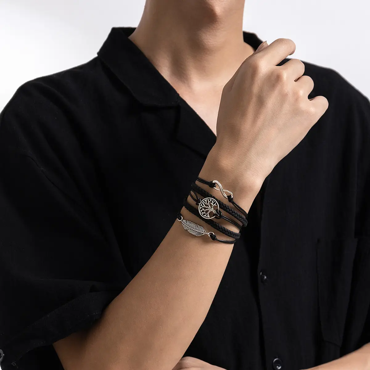 Men Vintage Leaf Tree Bracelet with Lucky 8 Design - Image 3