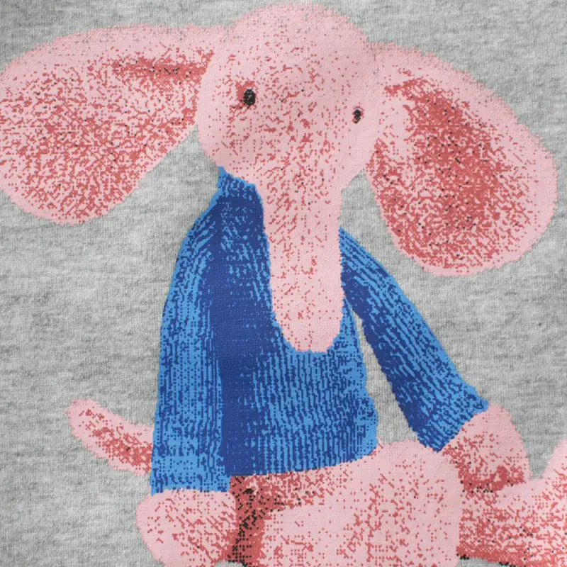 Girls Cotton Sweater Grey Little Elephant Print - Image 3