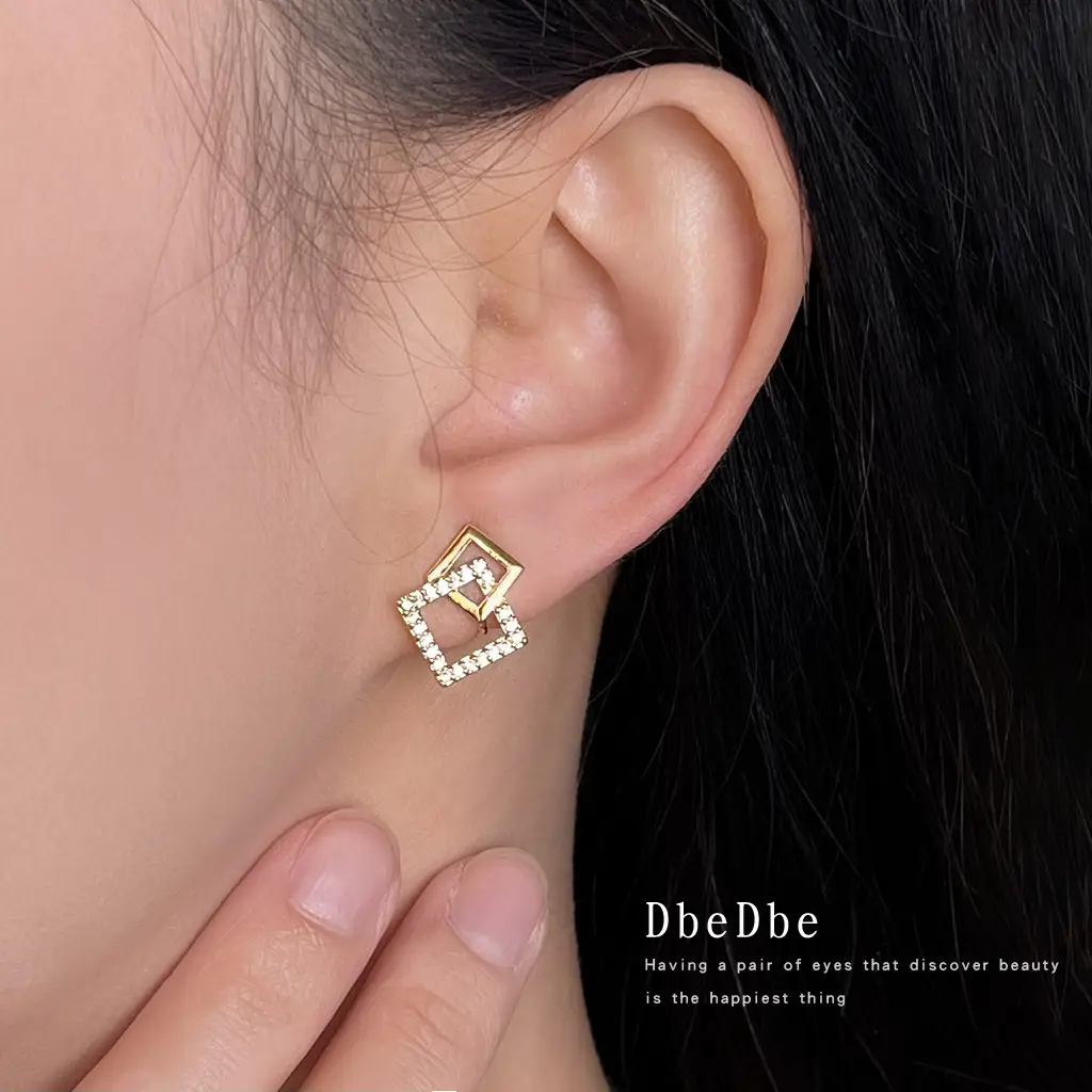 Real Gold Plated Geometric Square Earrings for Women