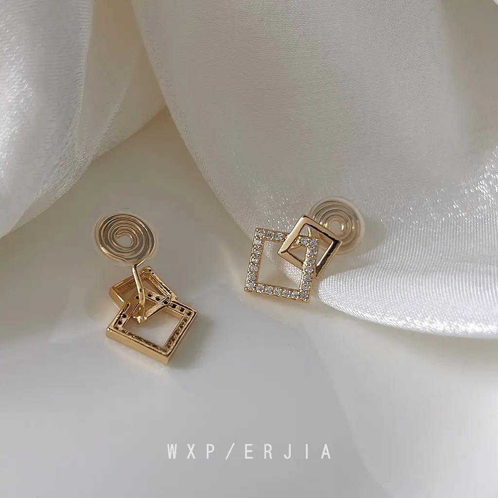 Real Gold Plated Geometric Square Earrings for Women