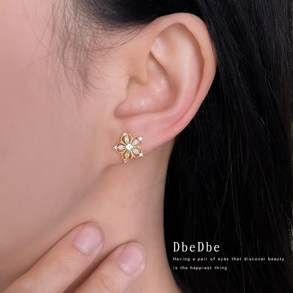 Mosquito Coil Ear Clips with Micro-inlaid Zircon Florets