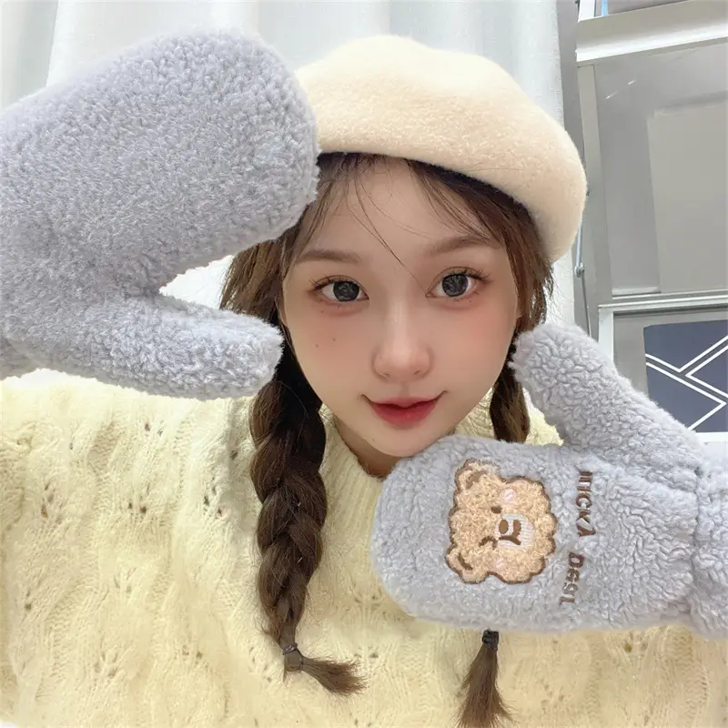 New Style Plush Winter Gloves for Women Velvet Warm Full Finger Set - Image 5