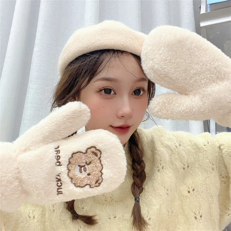 New Style Plush Winter Gloves for Women Velvet Warm Full Finger Set - Image 6