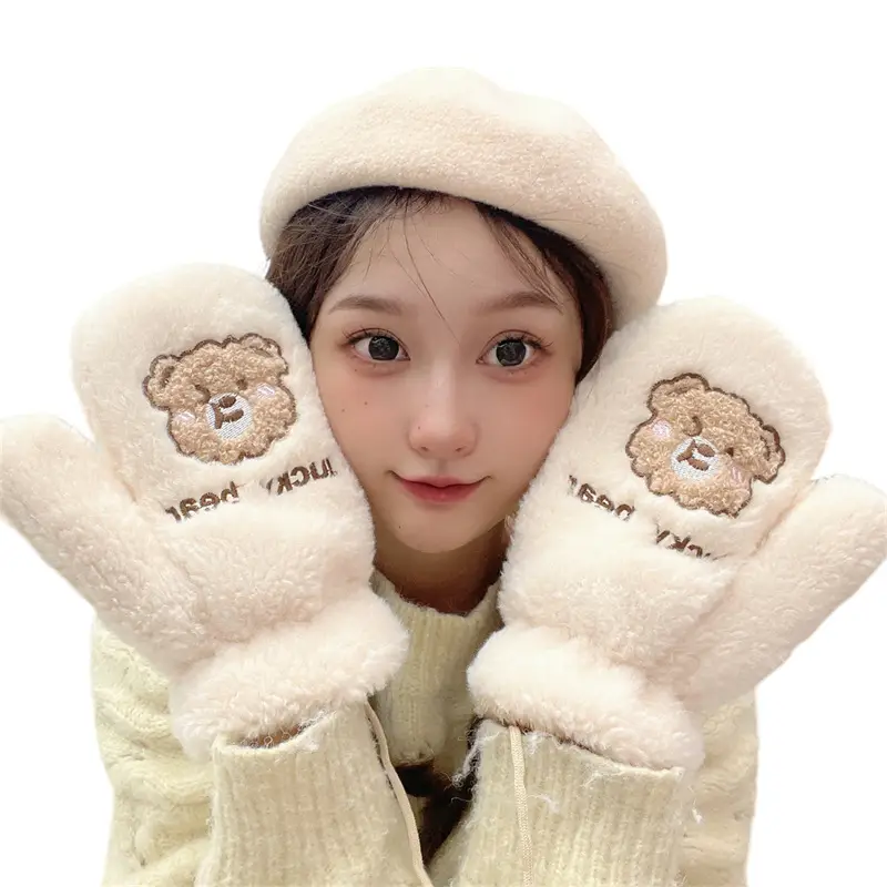 New Style Plush Winter Gloves for Women Velvet Warm Full Finger Set - Image 8