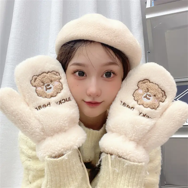 New Style Plush Winter Gloves for Women Velvet Warm Full Finger Set - Image 2