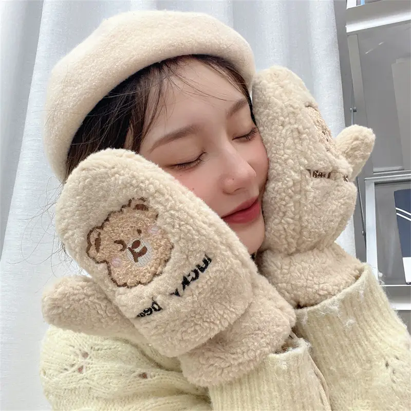 New Style Plush Winter Gloves for Women Velvet Warm Full Finger Set - Image 3