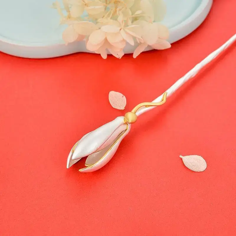 S925 Silver Magnolia Flower Hairpin for Women - Image 3