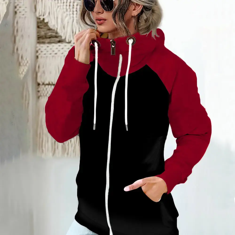 Women's New Velvet Sweatshirt Jacket Black Beige Zip Front - Image 8