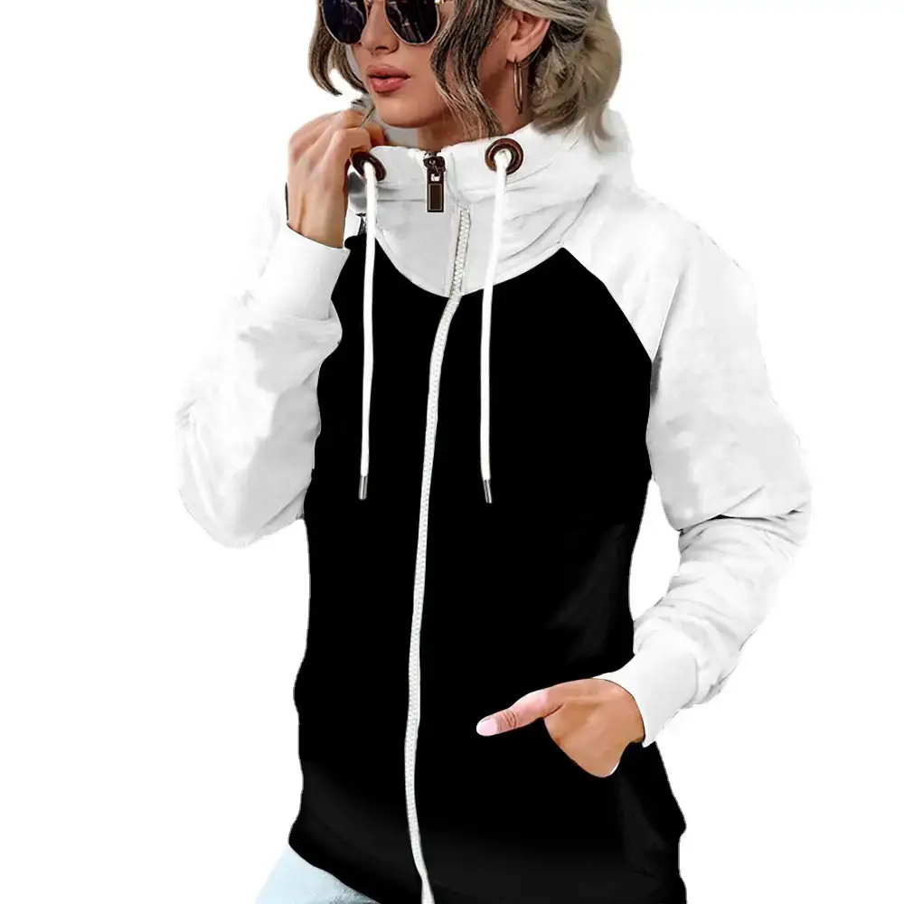 Women's New Velvet Sweatshirt Jacket Black Beige Zip Front - Image 11