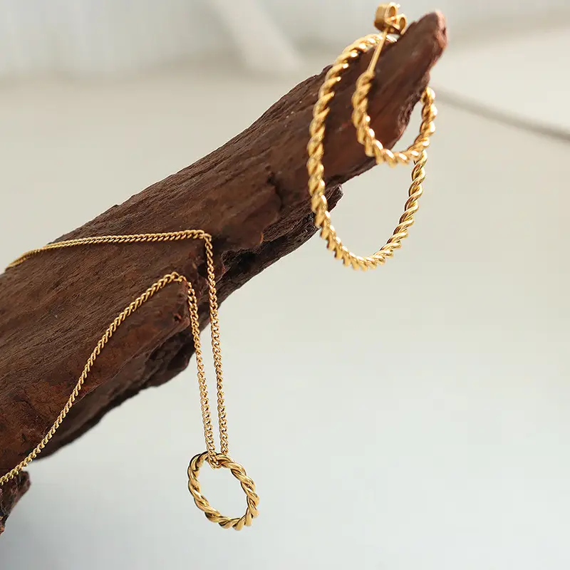 Golden C-Shape Earrings Necklace Set for Women - Image 7