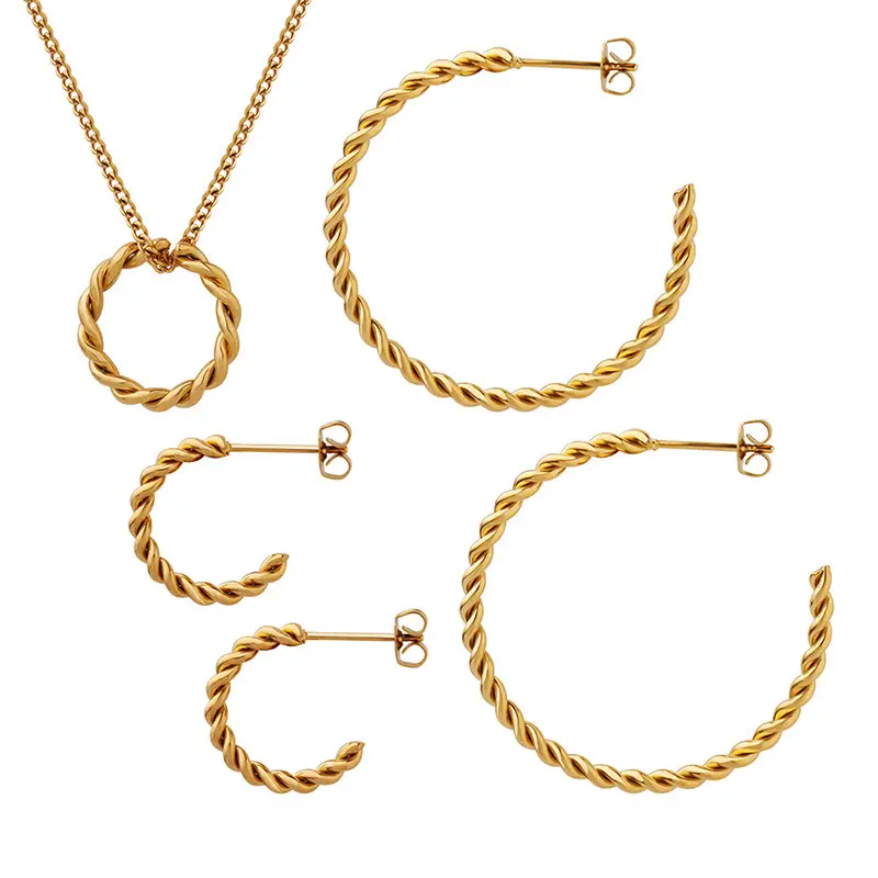 Golden C-Shape Earrings Necklace Set for Women - Image 10