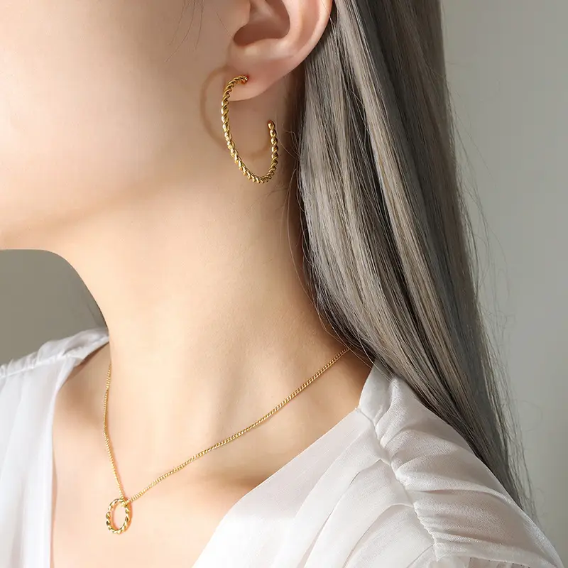 Golden C-Shape Earrings Necklace Set for Women - Image 3