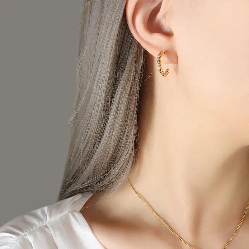 Golden C-Shape Earrings Necklace Set for Women - Image 4