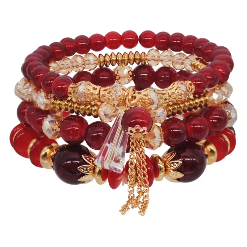 4 Pack Bohemian Multi Layer Beaded Crystal Bracelets