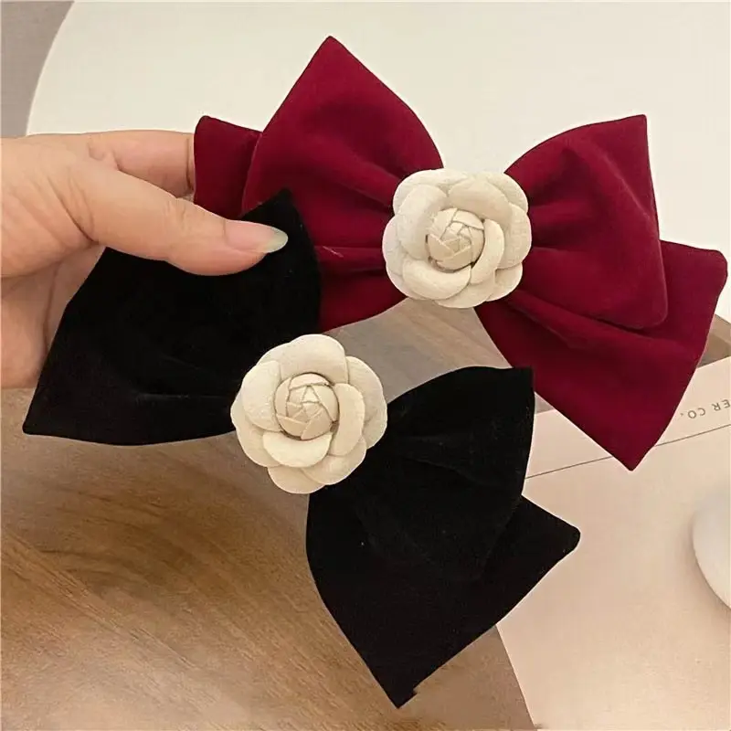 Black Velvet Camellia Hairpin for Women Autumn Winter - Image 3