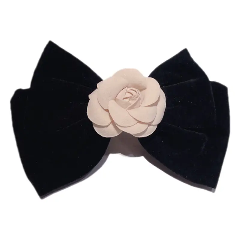 Black Velvet Camellia Hairpin for Women Autumn Winter