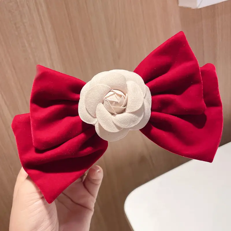 Black Velvet Camellia Hairpin for Women Autumn Winter - Image 2