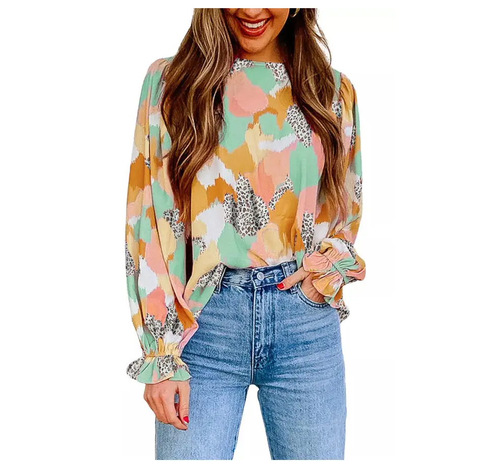 2023 Spring Abstract Printed Chiffon Shirt for Women