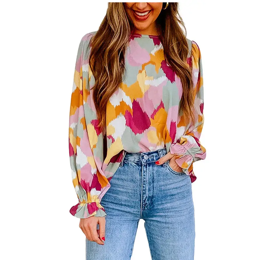 2023 Spring Abstract Printed Chiffon Shirt for Women