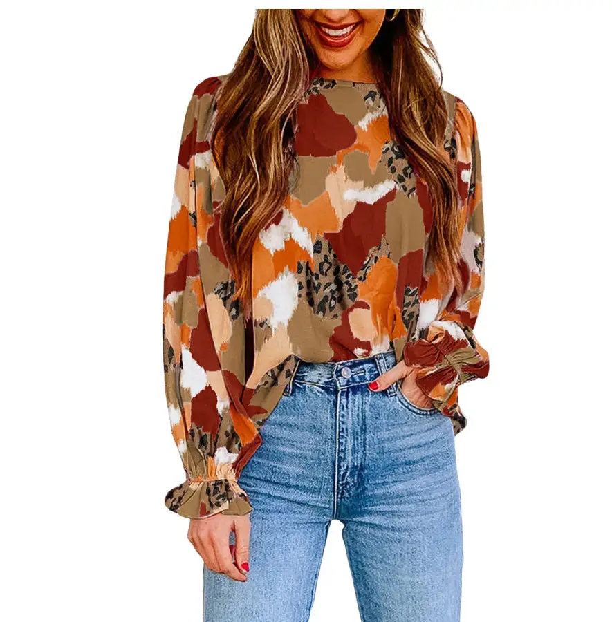 2023 Spring Abstract Printed Chiffon Shirt for Women