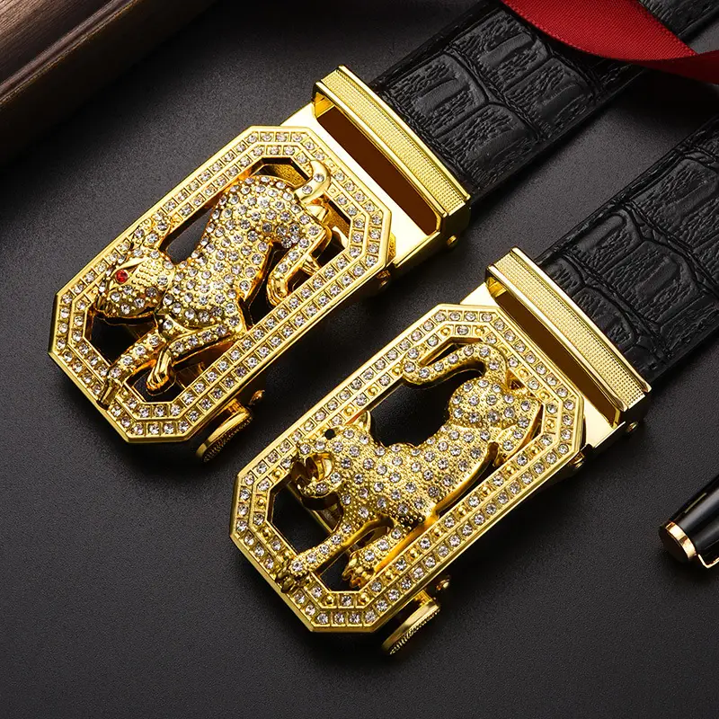 Gold Croc Belt Automatic Buckle Men's Belt - Image 13
