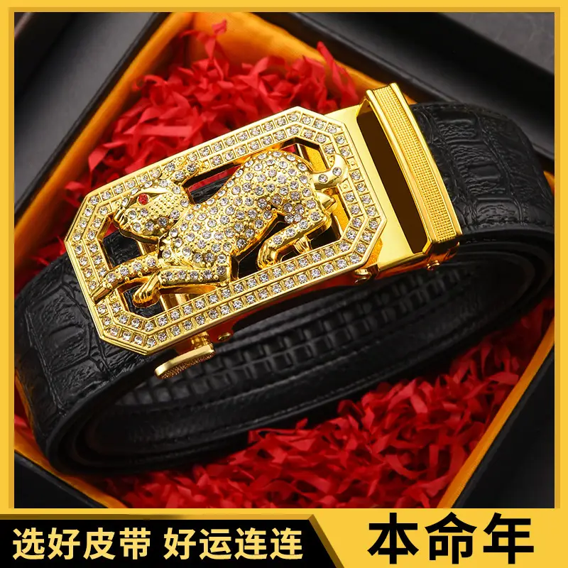 Gold Croc Belt Automatic Buckle Men's Belt - Image 14