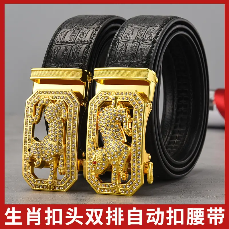 Gold Croc Belt Automatic Buckle Men's Belt - Image 15