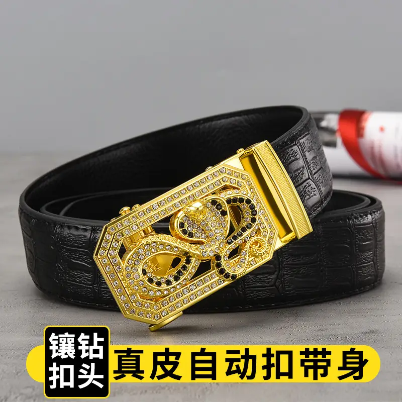 Gold Croc Belt Automatic Buckle Men's Belt - Image 16