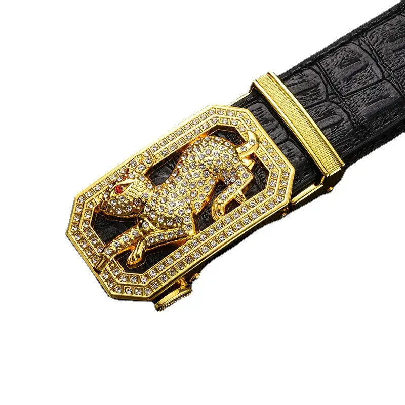 Gold Croc Belt Automatic Buckle Men's Belt - Image 17