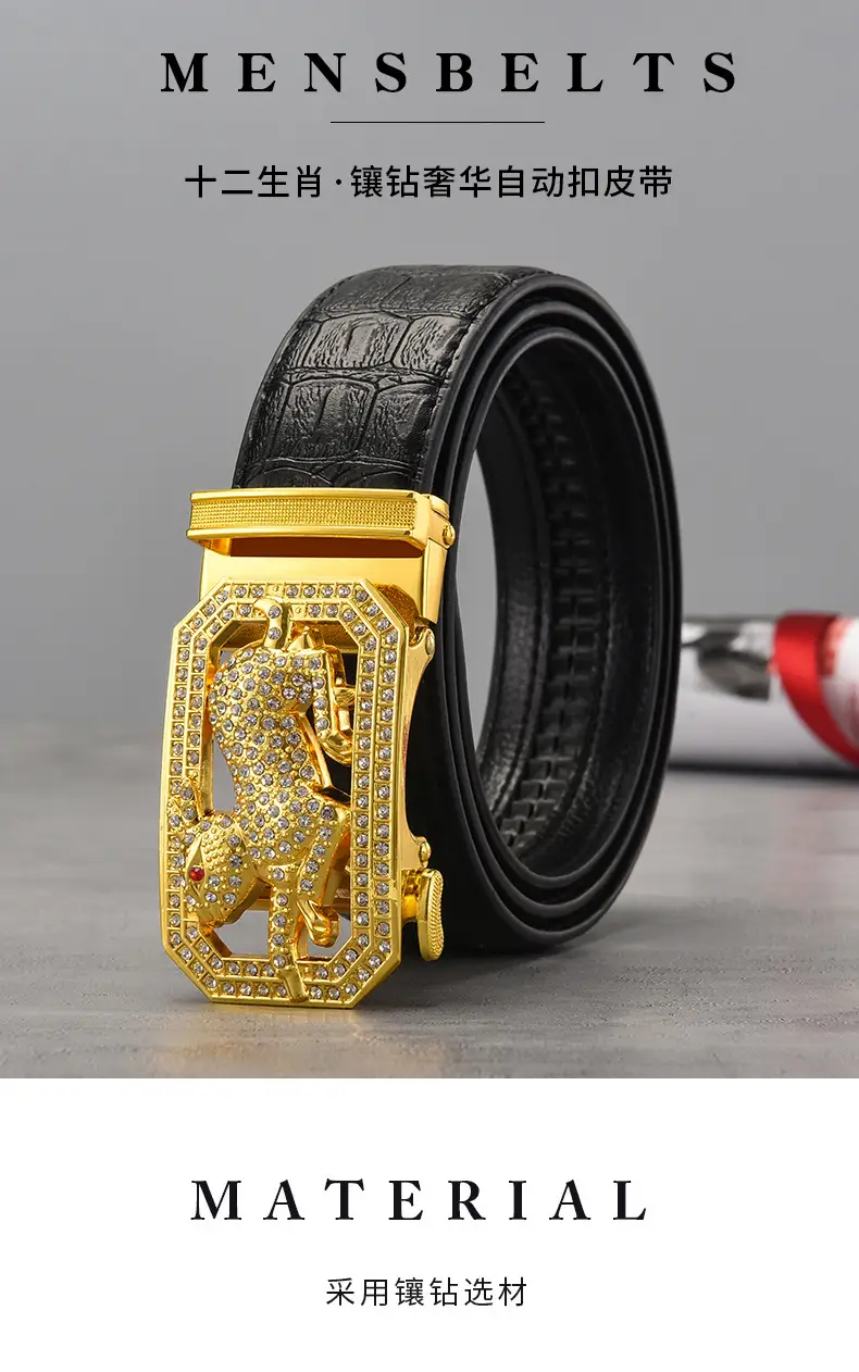Gold Croc Belt Automatic Buckle Men's Belt — feature 1