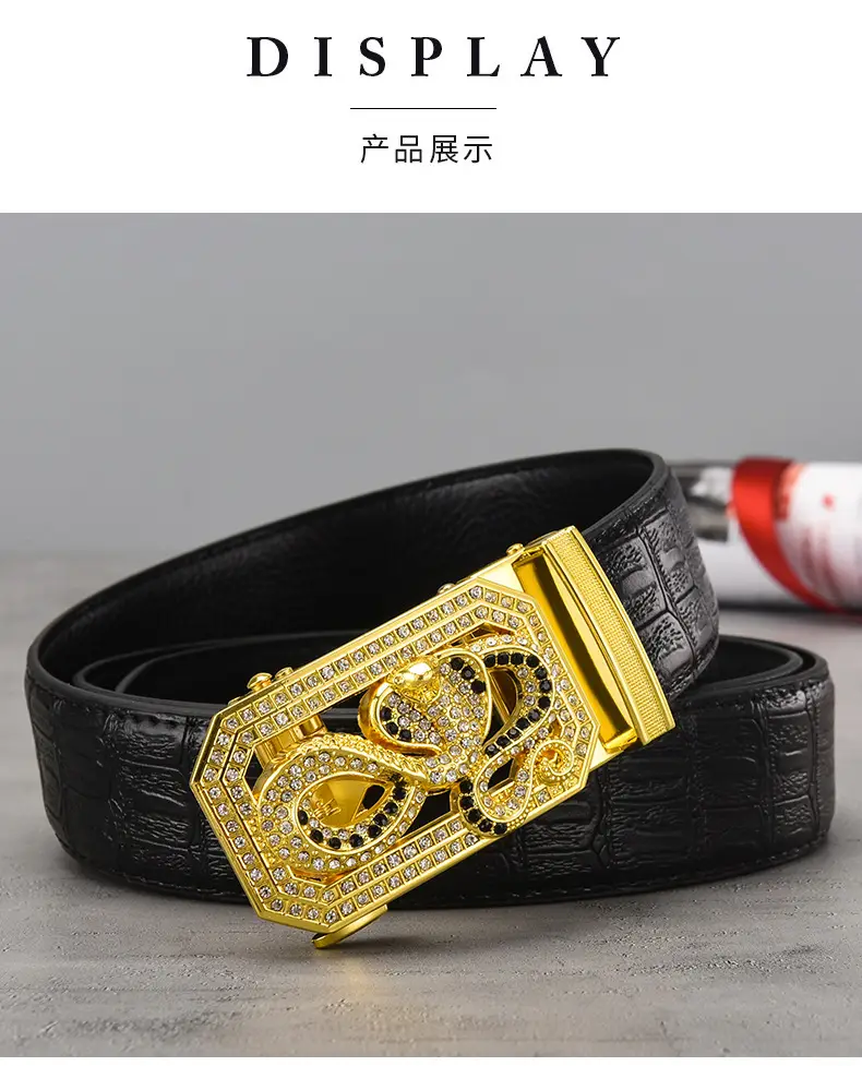 Gold Croc Belt Automatic Buckle Men's Belt — feature 10